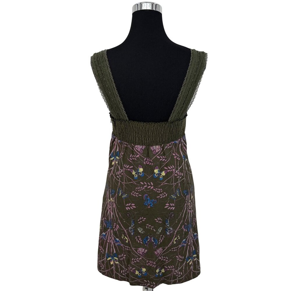 RARE VTG Free People Green Butterfly Mini Dress 10| Whimsigoth Boho Fairy Grunge - Picture 8 of 16